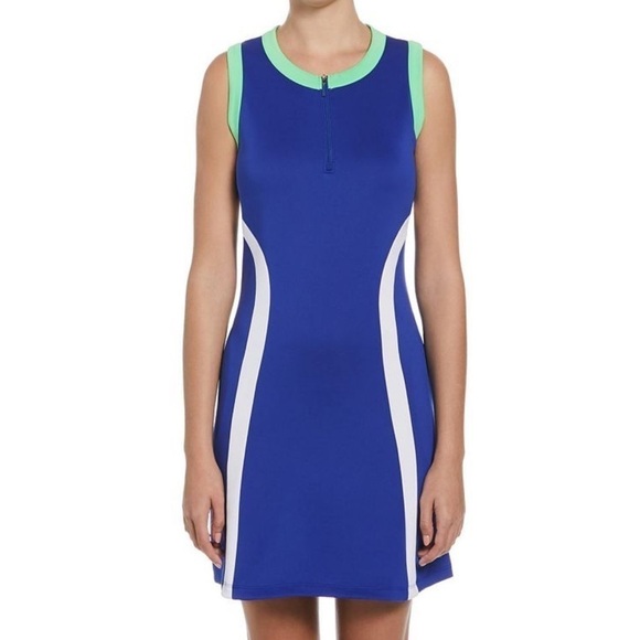 NWT Women's Grand Slam Colorblock Sleeveless Flounce Golf Dress Lime Cobalt Wht - Picture 1 of 13